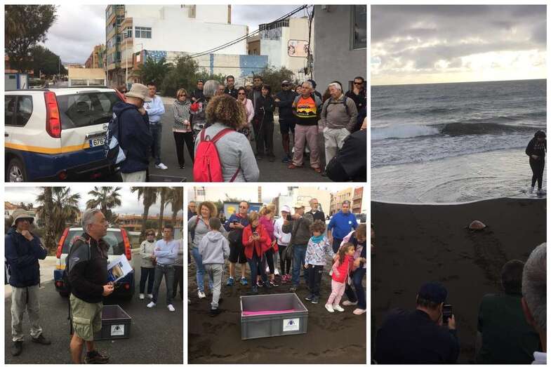 La caminata comenzó con la suelta de una tortuga (Foto TA)